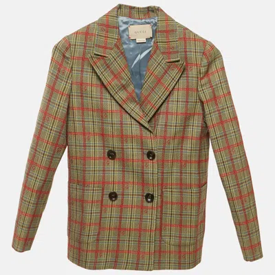 Pre-owned Gucci Kids Green Checkered Wool Double Breasted Jacket 6yrs