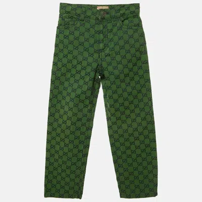 Pre-owned Gucci Kids Green Gg Monogram Jacquard Canvas Jeans 5yrs/waist 23"