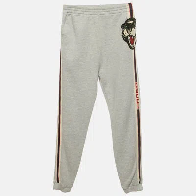 Pre-owned Gucci Kids Grey Big Cotton Jersey Cat Applique Sweatpants 10 Yrs In Gray