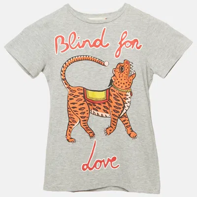 Pre-owned Gucci Kids Grey Blind For Love Print Jersey T-shirt 6 Yrs In Gray