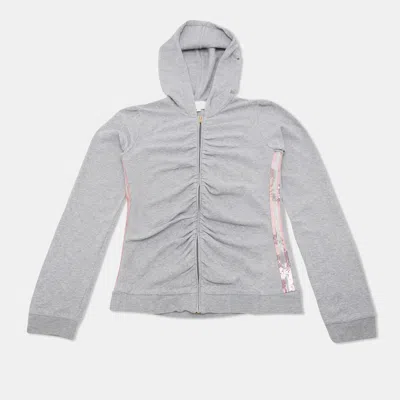 Pre-owned Gucci Kids Grey Cotton Knit Ruched Zip Up Hoodie 12yrs In Gray
