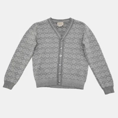 Pre-owned Gucci Kids Grey Gg Cotton Knit Cardigan Size 8 Yrs In Gray