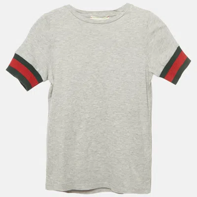 Pre-owned Gucci Kids Grey Web Sleeve Trim Jersey T-shirt 5 Yrs In Gray