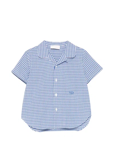 Gucci Kids Interlocking G Mini Embroidered Short Sleeve Shirt For Kids In Blue