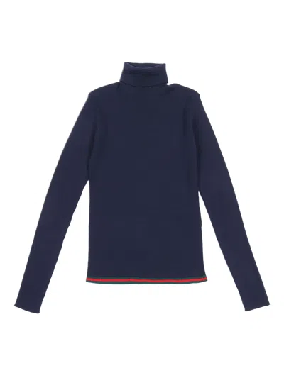 Gucci Kids J L/s Turtleneck Wool Rib St W In Blue