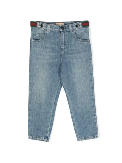 Gucci Kids' Blue Jeans For Baby Boy With Web Detail