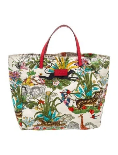 Pre-owned Gucci Kids' Jungle Print Handle Bag In Neutrals