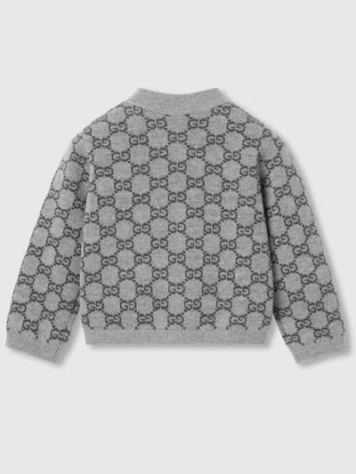 Gucci Kids Kids Gg Wool Jacquard V-neck Sweater With Button Closure In Grigio