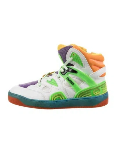 Pre-owned Gucci Kids' Leather Basket High Top Sneakers W/ Tags In White
