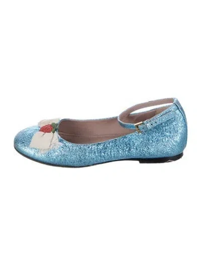 Pre-owned Gucci Kids Leather Flats In Blue/metallic