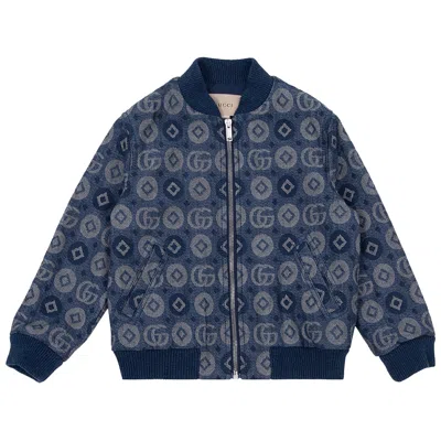 Pre-owned Gucci Kids Logo Patterned Denim Bomber Jacket 'light Blue' | Kid's Size 6