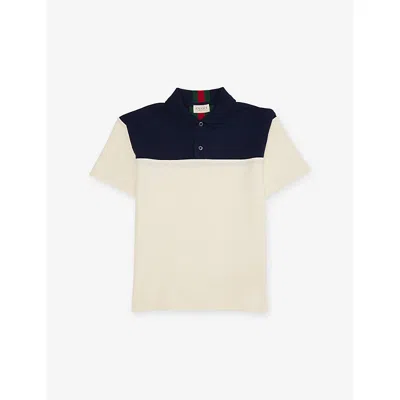 Gucci Kids' Logo-embellished Stretch-cotton Polo Shirt 4-12 Years Ivory/mix In Neutral