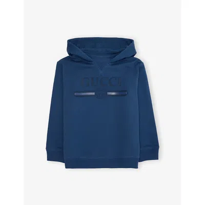 Gucci Kids' Logo-print Cotton Hoody 4-12 Years Brilliant Petroleum In Blue