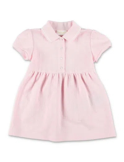Gucci Kids Mini Cotton Piqué Polo Dress With Flared Skirt In Light Pink