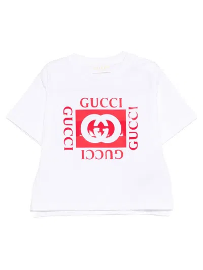 Gucci Kids Mini Crew Neck T-shirt With Printed Logo In White