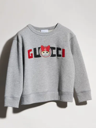 Gucci Kids Mini  Cat Embroidered Crewneck Sweatshirt In Grigio