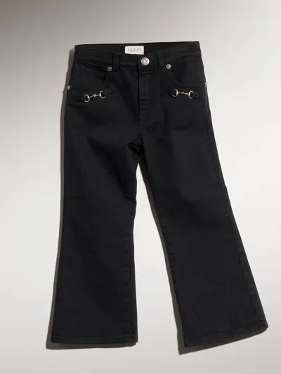 Gucci Kids Mini Horsebit Jeans With Metal Button & Rivets In Grigio