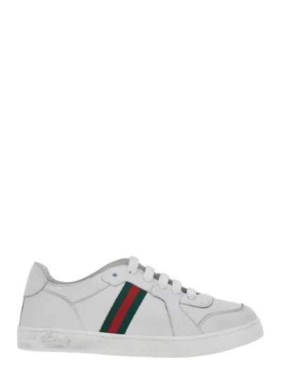 Gucci Kids Mini Leather Low-top Sneakers With Web Side Detail And Gg Tongue Logo In White