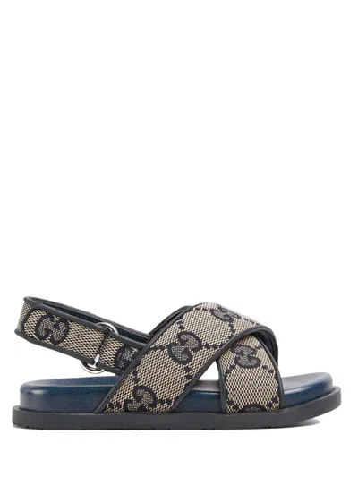 Gucci Kids Mini Round Toe Sandals With Adjustable Closure In Blue