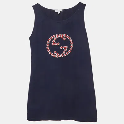 Pre-owned Gucci Kids Navy Blue Beach Ball Logo Jersey Tank Top 12 Yrs