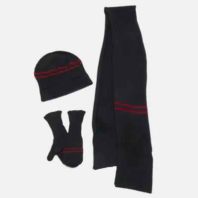 Pre-owned Gucci Kids Navy Blue Striped Wool Knit 3 Piece Set M