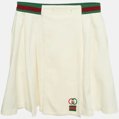 Pre-owned Gucci Kids Off White Web Waistband Jersey Pleated Mini Skirt 12 Yrs