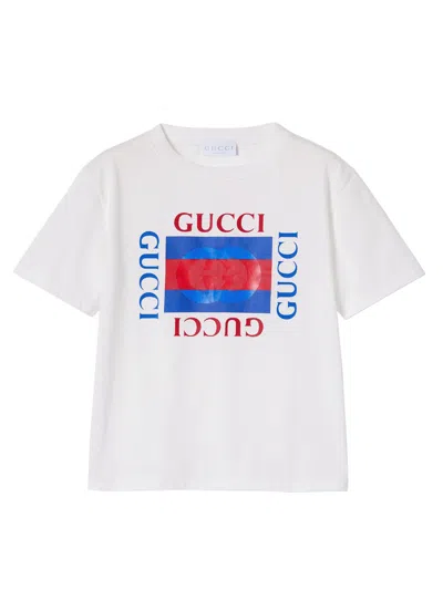 Gucci Kids Oversized Mini Cotton Jersey T-shirt With Interlocking G Print In Gold