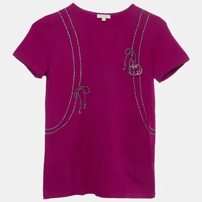 Pre-owned Gucci Kids Pink Backpack Graphic Jersey Knit T-shirt 12 Yrs