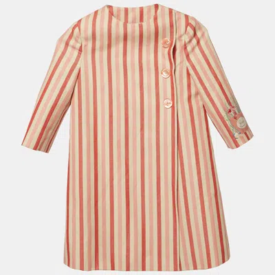 Pre-owned Gucci Kids Pink Striped Linen Blend Coat 6yrs