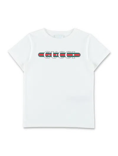 Gucci Kids Printed Logo Cotton T-shirt In White