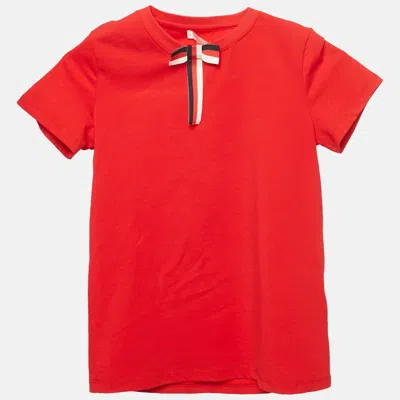 Pre-owned Gucci Kids Red Cotton Bow Detail Crew Neck T-shirt 8 Yrs