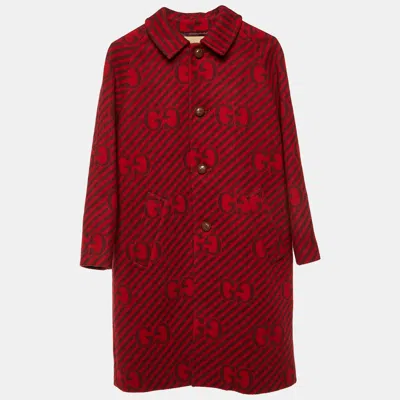 Pre-owned Gucci Kids Red Gg Print Wool Coat Size 10 Yrs