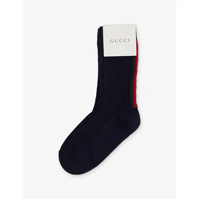 Gucci Kids' Rib-knit Cotton Socks Midnight Bl/d.green In Black