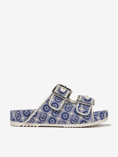 Gucci Kids Slide Sandals With Straps In Blue