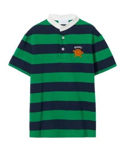 Gucci Kids Striped Logo Polo Shirt In Multi