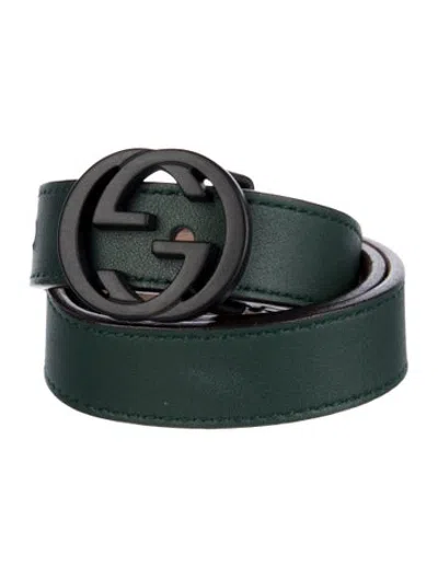 Pre-owned Gucci Babies' Kids Toddlers' Interlocking Gg Leather Belt In Green