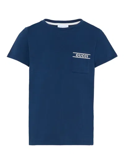 Gucci Kids Unisex Cotton Logo T-shirt In Blue
