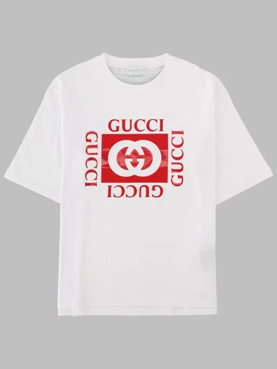 Gucci Kids Unisex Cotton T-shirt With Cut Sleeves And Graphic Print In White