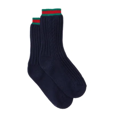 Gucci Kids Web Knit Socks In Black