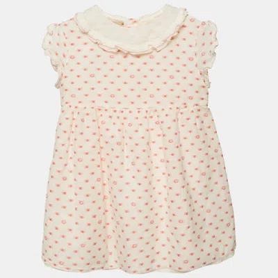 Pre-owned Gucci Kids White Jacquard Cotton Dress 18/24m