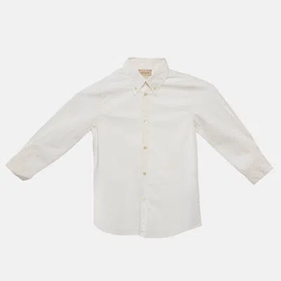 Pre-owned Gucci Kids White Logo Embroidery Cotton Button Front Shirt 8 Yrs