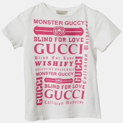 Pre-owned Gucci Kids White Logo Print Cotton T-shirt 5 Yrs