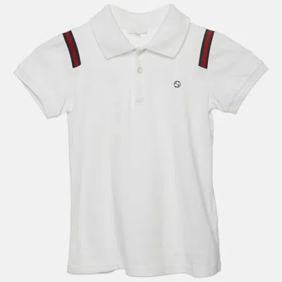 Pre-owned Gucci Kids White Web Collar Jersey Polo T-shirt 6 Yrs