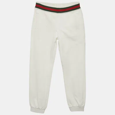Pre-owned Gucci Kids White Web Trim Waistband Cotton Joggers 8 Yrs