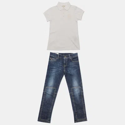 Pre-owned Gucci Kids White/blue Cotton Polo T-shirt And Jeans Set 6 Yrs