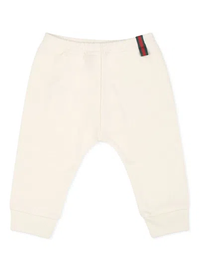 Gucci Ivory Trousers For Babykids With Logo In Bianco