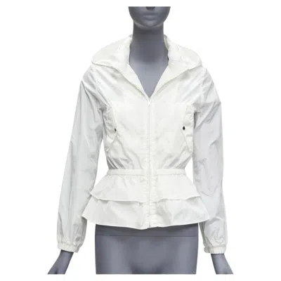 Pre-owned Gucci Kidswear Ivory Gg Monogram Logo Peplum Hooded Jacket 12y In White