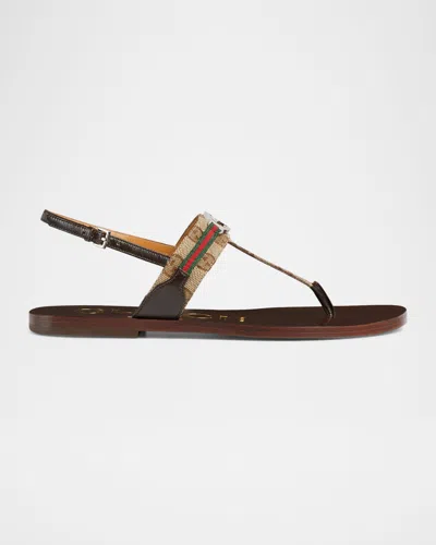 Gucci Kika Gg Flat Thong Slingback Sandals In Beige