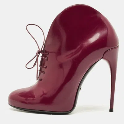 Pre-owned Gucci Kim Curved Polished Size 36 Burgundy Patent Leather Booties