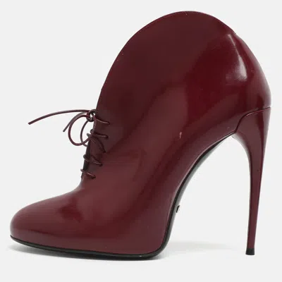 Pre-owned Gucci Kim Size 38.5 Burgundy Leather Lace Up Ankle Boots